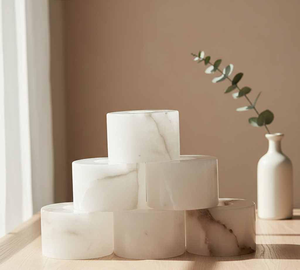 Marble Style Resin Pendant Light with Wooden Accent