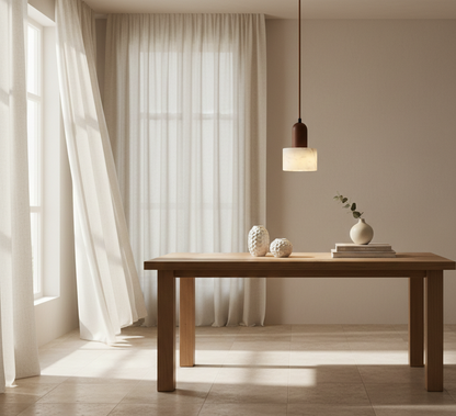 Marble Style Resin Pendant Light with Wooden Accent