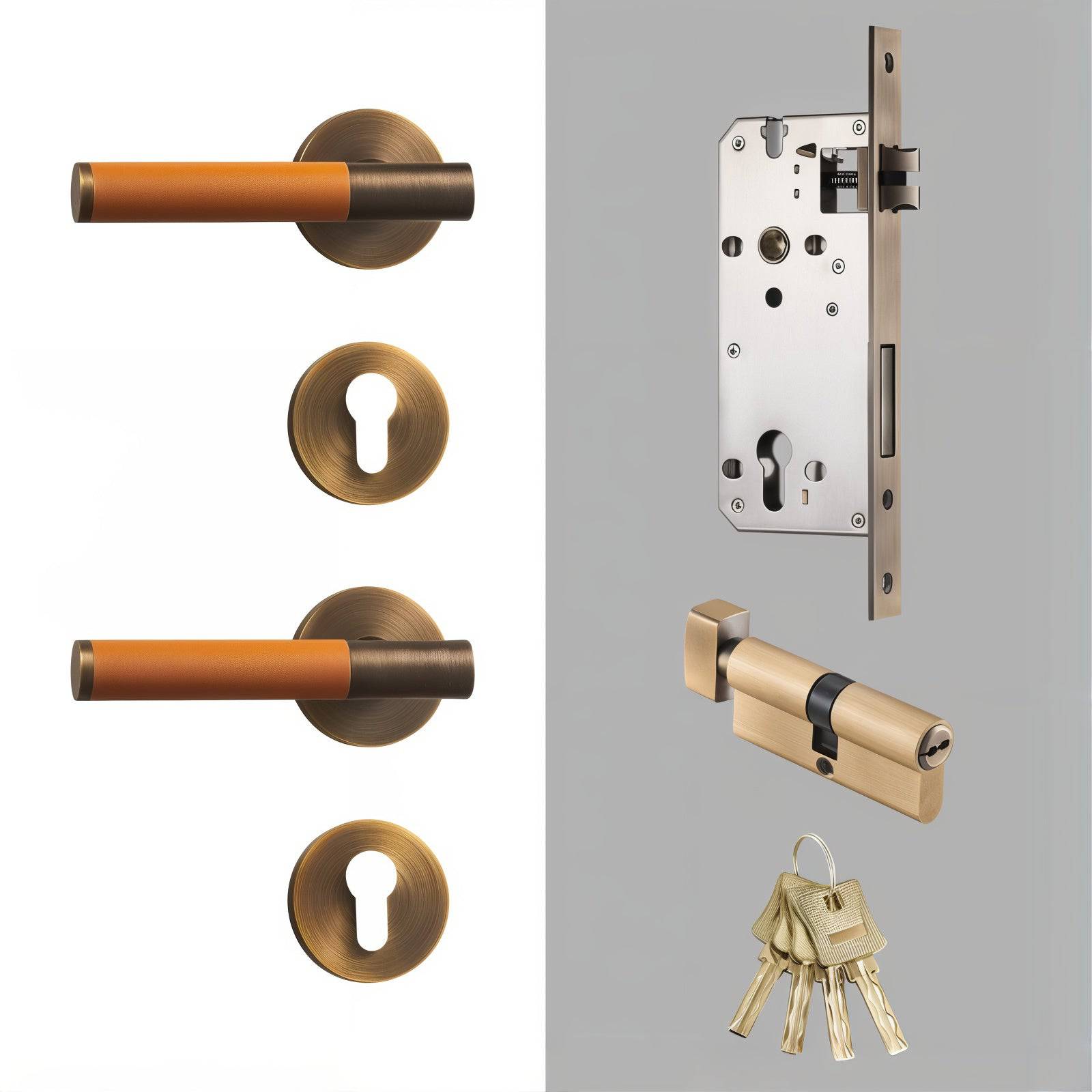 Modern Antique Brass Door Handle Set - Modefinity