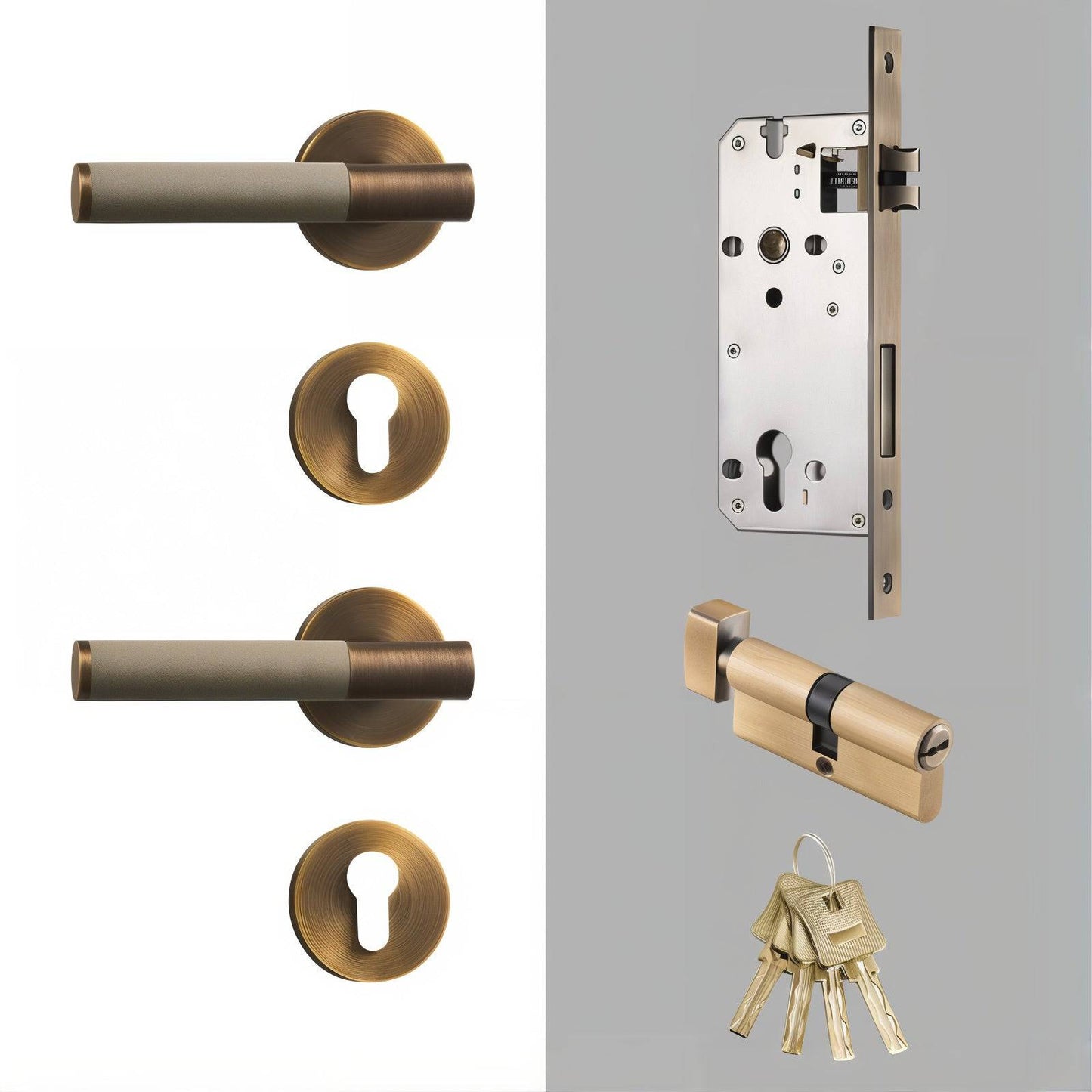 Modern Antique Brass Door Handle Set - Modefinity