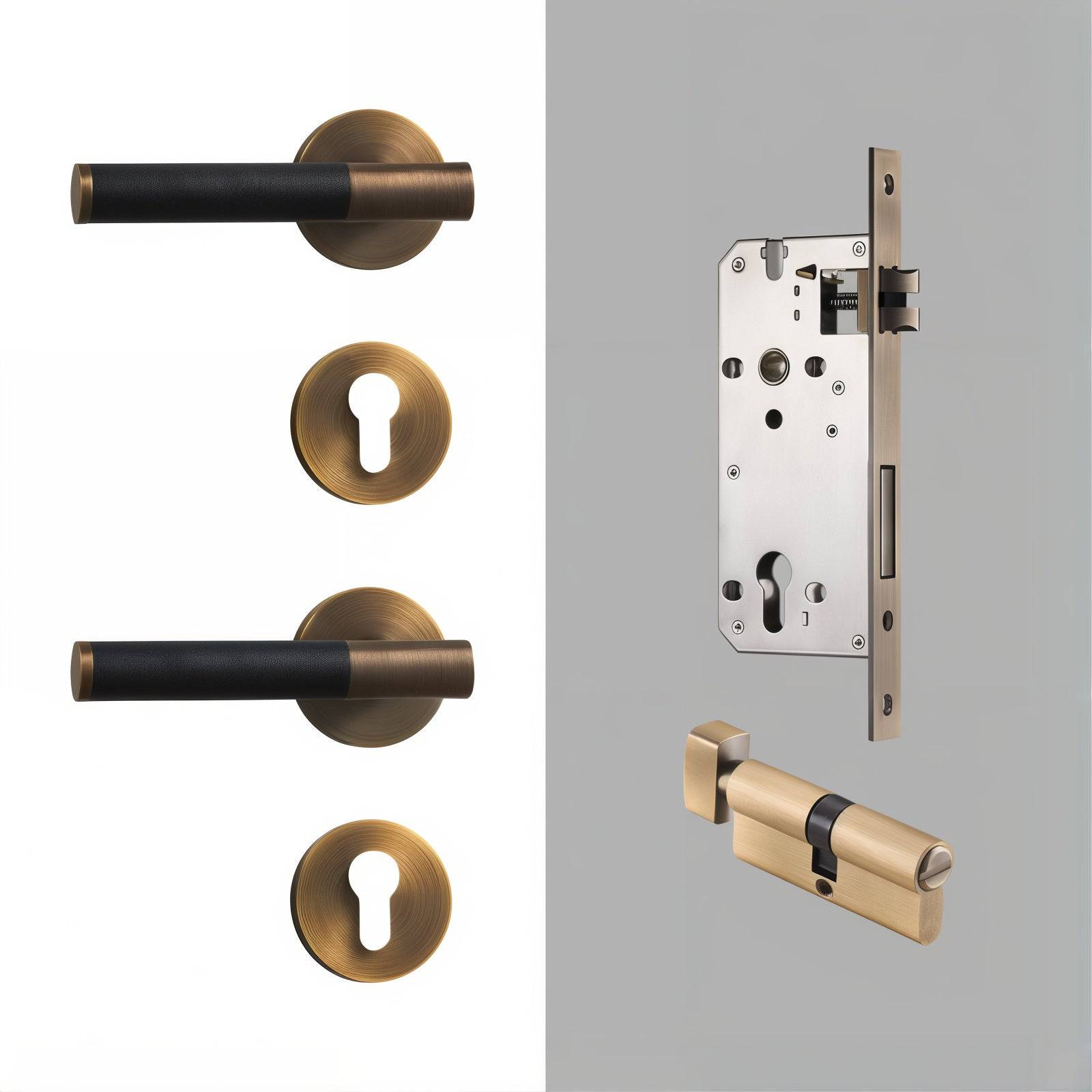 Modern Antique Brass Door Handle Set - Modefinity