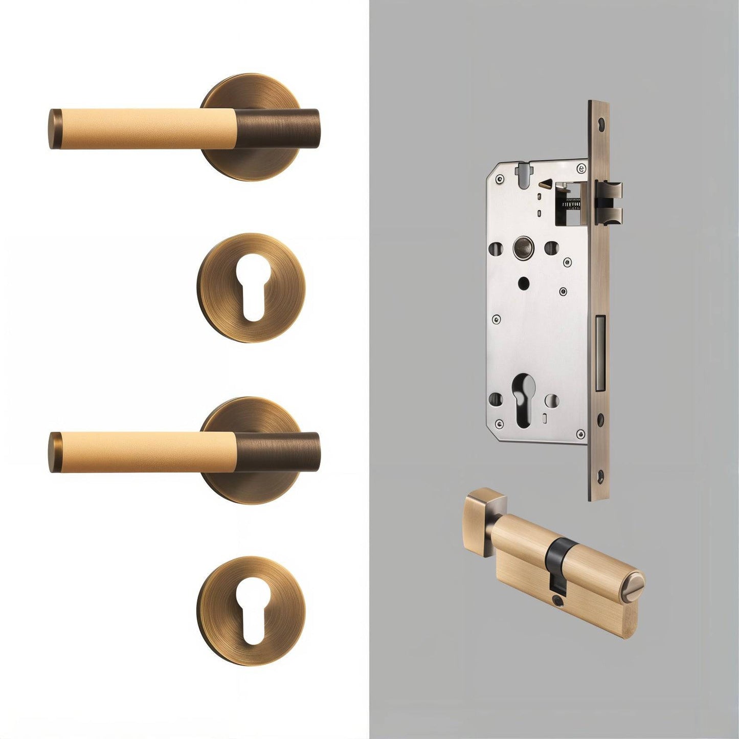 Modern Antique Brass Door Handle Set - Modefinity