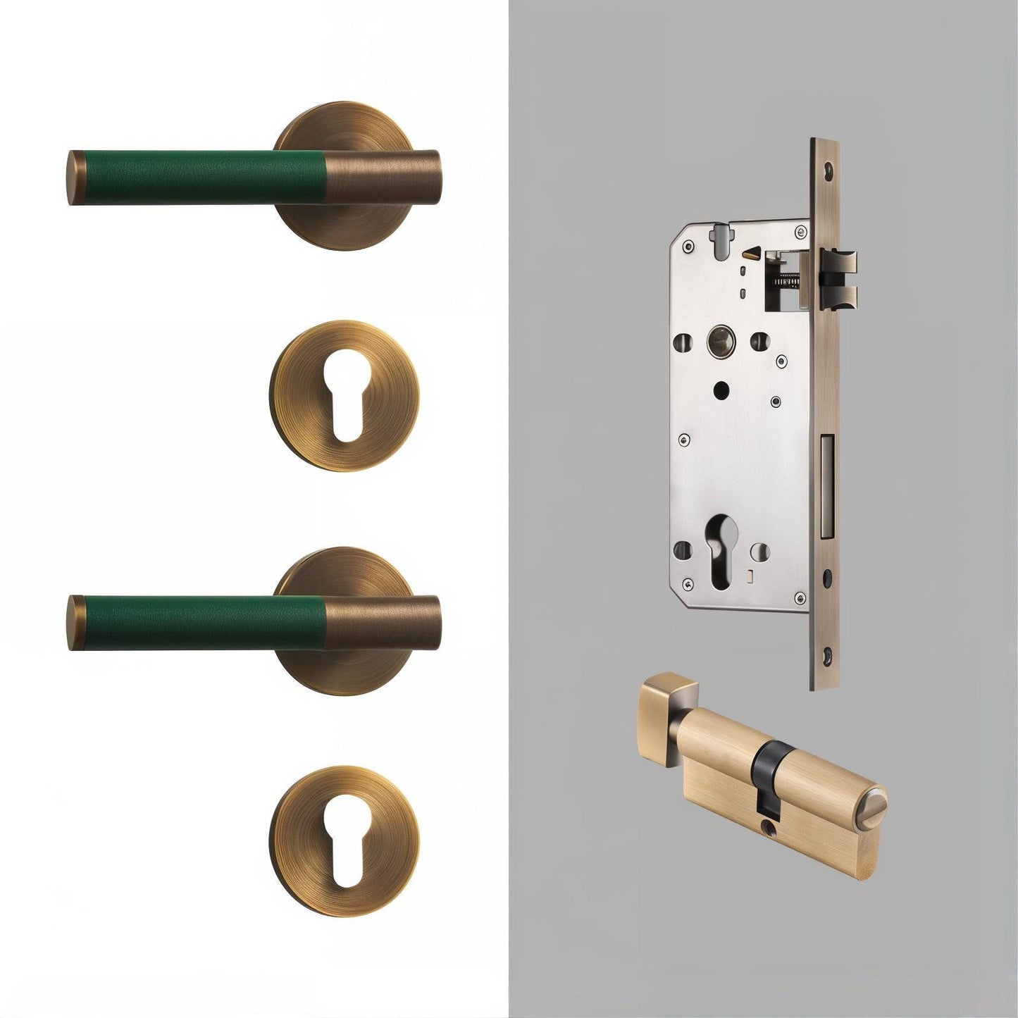 Modern Antique Brass Door Handle Set - Modefinity