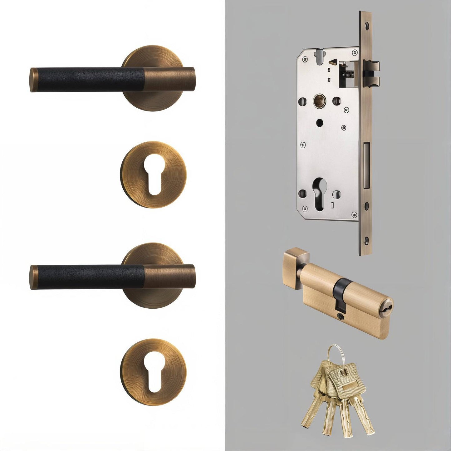 Modern Antique Brass Door Handle Set