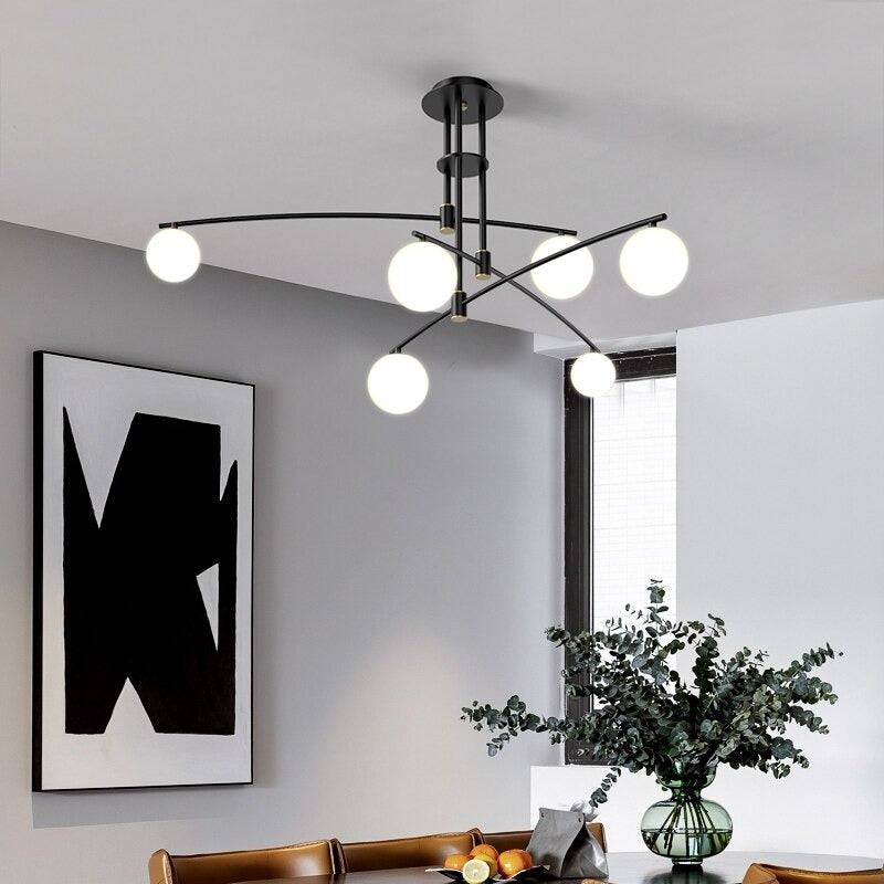 Modern Curved Chandelier With Frosted Globes - 1LCH4 - Modefinity