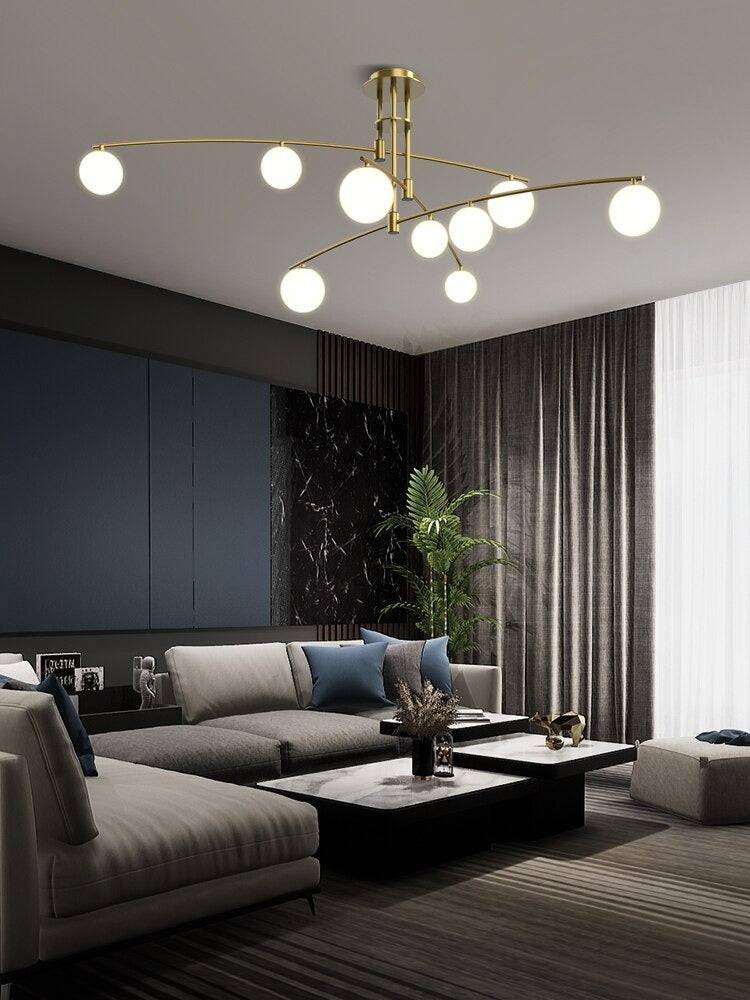 Modern Curved Chandelier With Frosted Globes - 1LCH4 - Modefinity