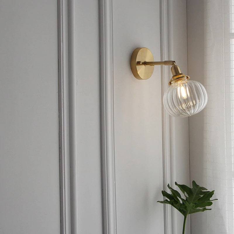 Ribbed Globe Glass Brass Wall Light - 220GBWL - Modefinity