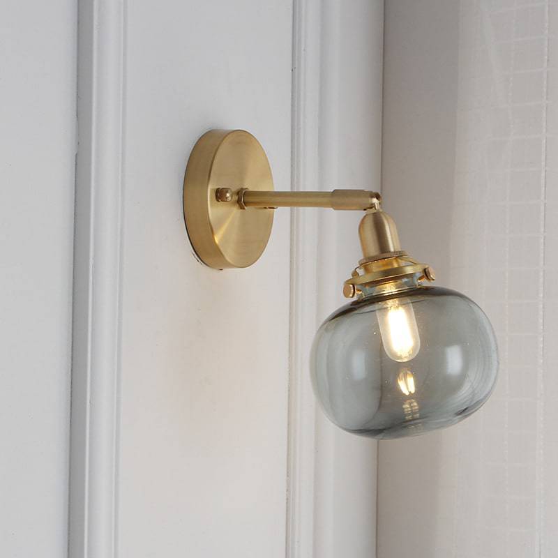 Ribbed Globe Glass Brass Wall Light - 220GBWL - Modefinity