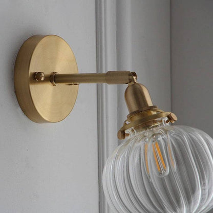 Ribbed Globe Glass Brass Wall Light - 220GBWL - Modefinity