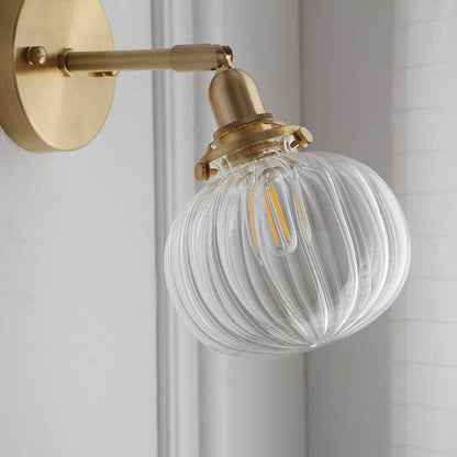 Ribbed Globe Glass Brass Wall Light - 220GBWL - Modefinity