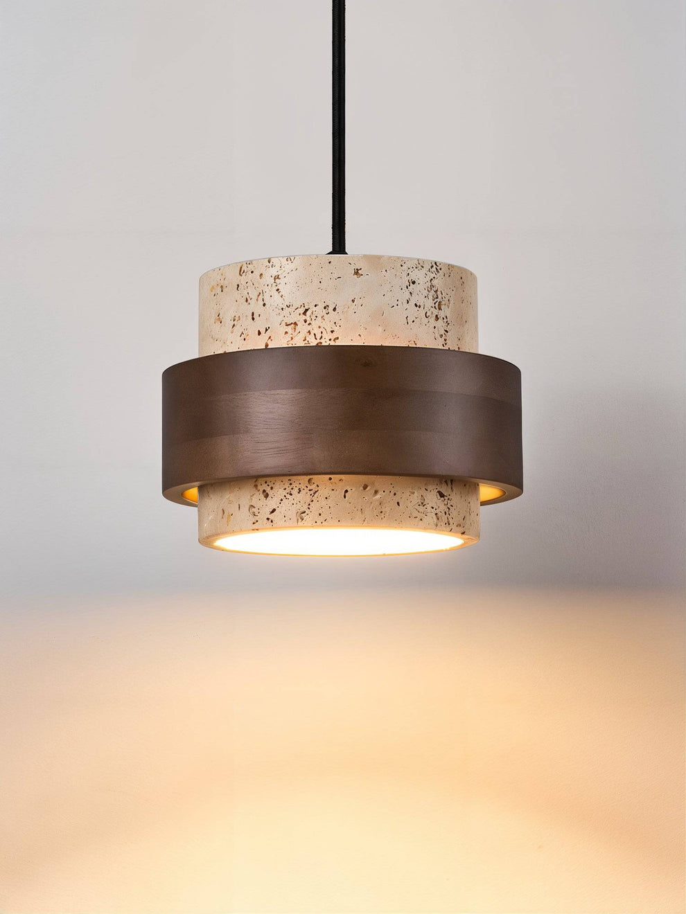 Rustic Modern Travertine Stone And Wood Pendant Light