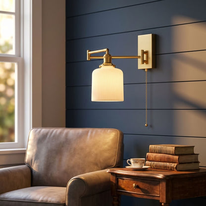 Amade Swing Arm Wall Sconce with Ceramic Shade