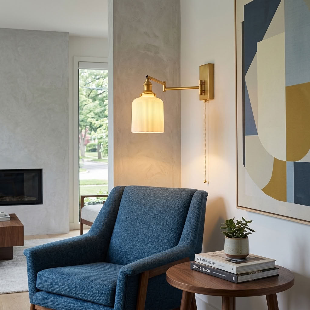 Amade Swing Arm Wall Sconce with Ceramic Shade