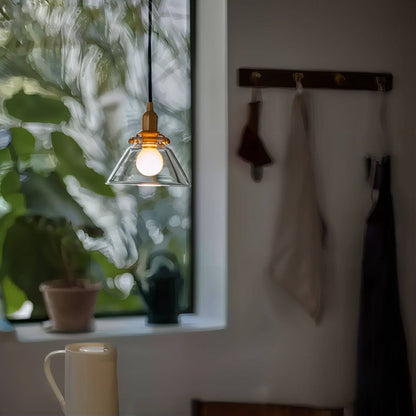 Vintage Brass And Glass Pendant Light