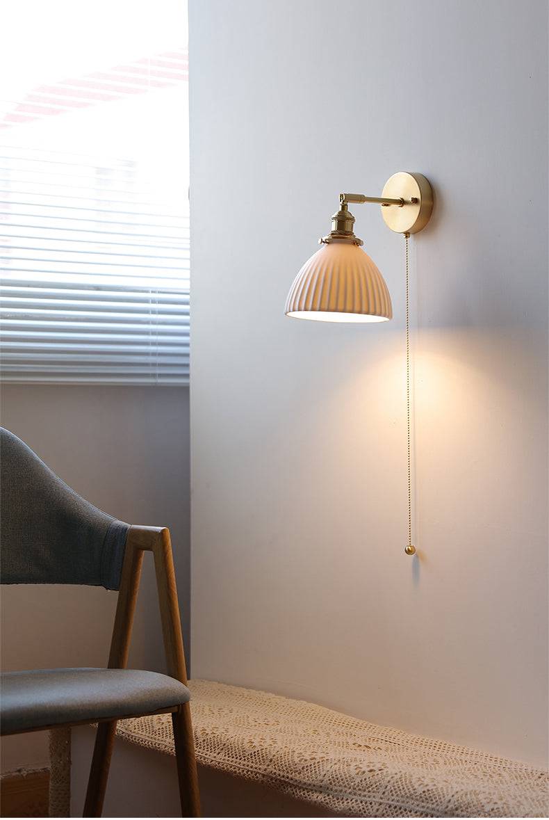 White Ceramic Brass Wall Light Sconce - 208ST - Modefinity