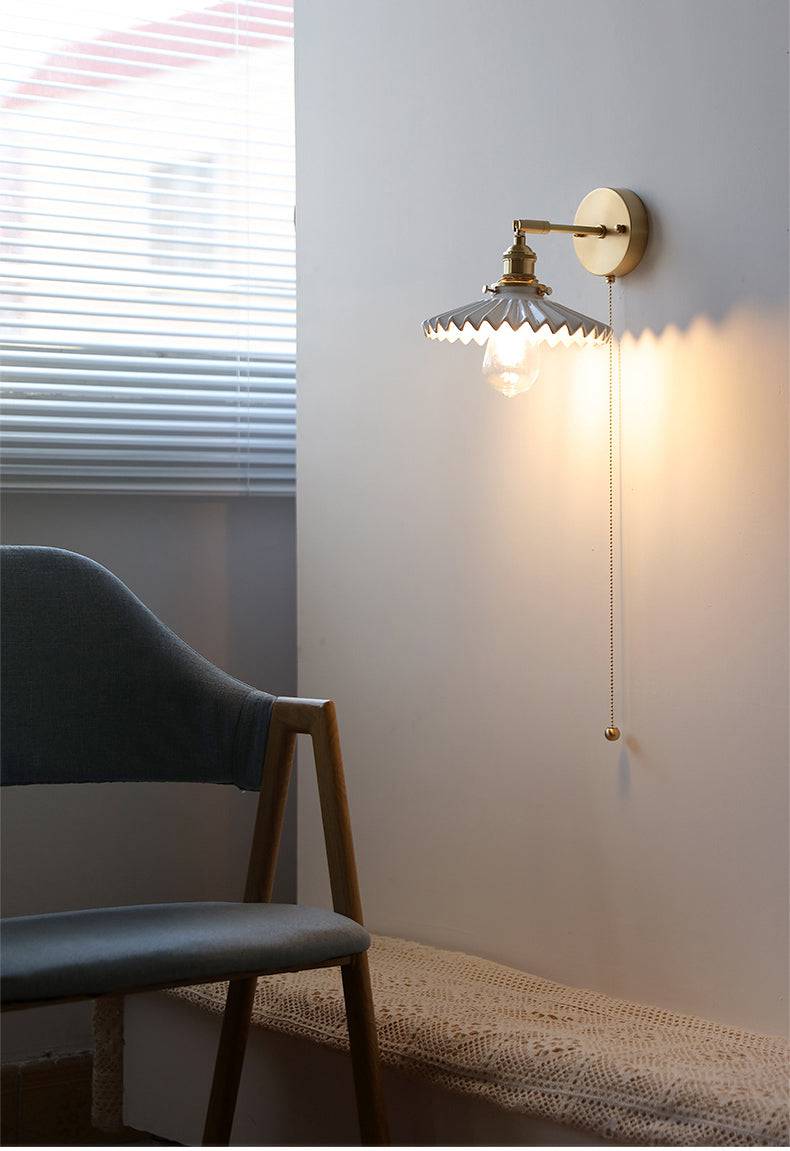 White Ceramic Brass Wall Light Sconce - 208ST - Modefinity