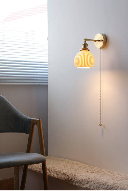 White Ceramic Brass Wall Light Sconce - 208ST - Modefinity