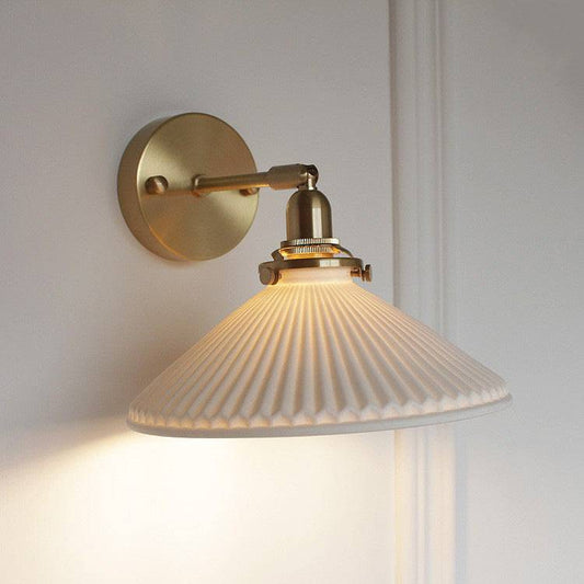 White Ceramic Brass Wall Light Sconce - 210ST - Modefinity