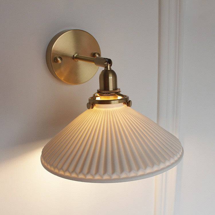 White Ceramic Brass Wall Light Sconce - 210ST - Modefinity