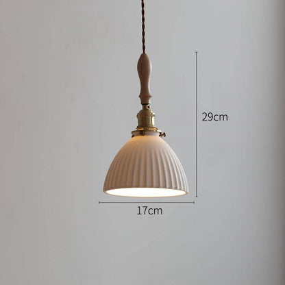 White Ceramic Pendant Light with Wood Stick - 206CPL - Modefinity