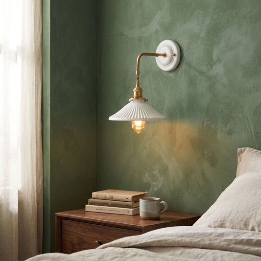 Elodie White Ceramic & Brass Wall Sconce