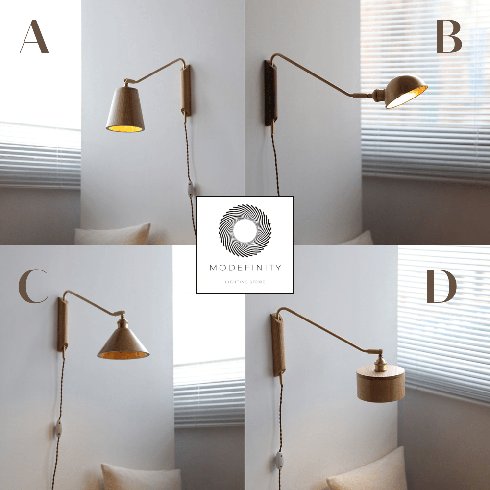 Wood Brass Swing Arm Wood Wall Light - 211SWL - Modefinity