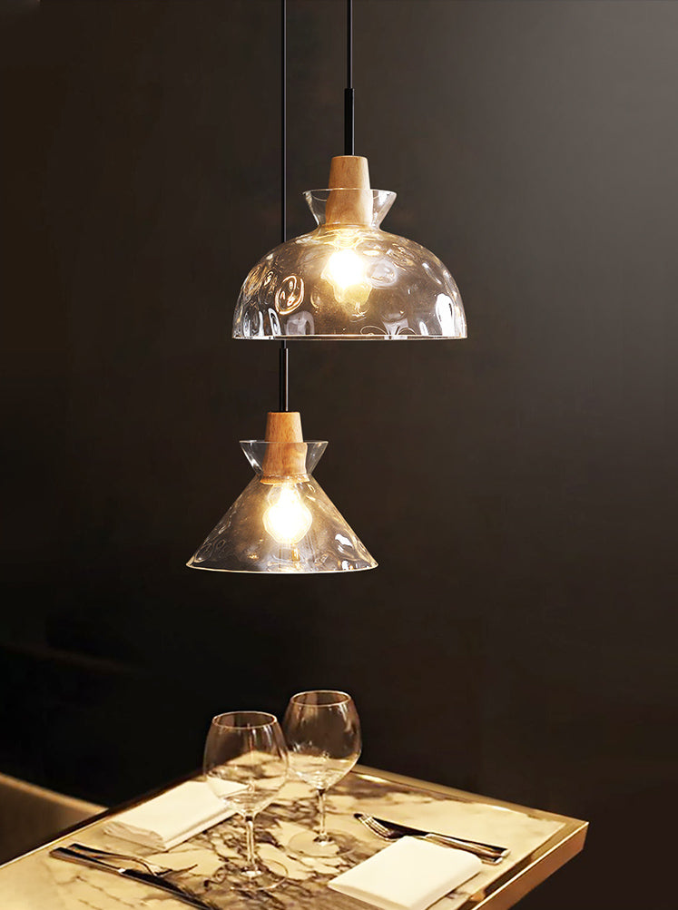 Clear Glass Pendant Light With Wood Lampholder - 101NS - Modefinity