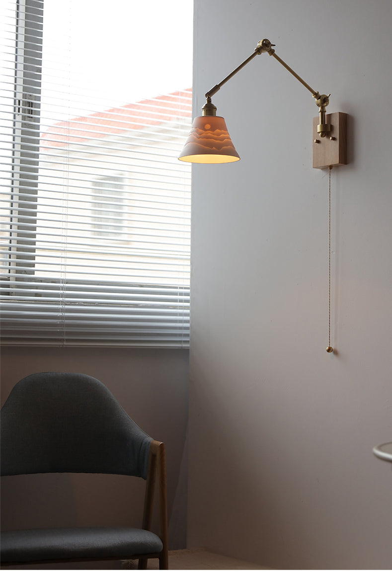Ceramic Wall Light With Oak Wood Plate - 115WL - Modefinity