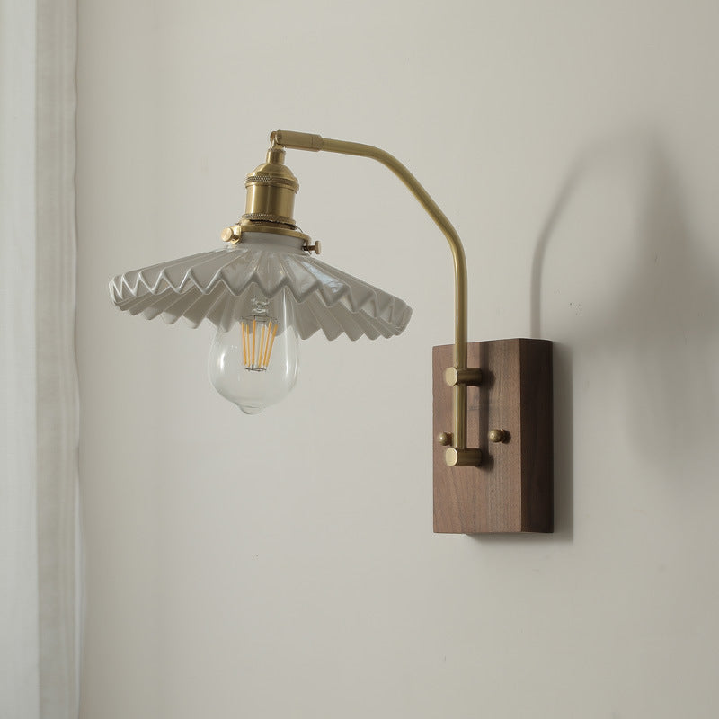 Ceramic Wall Light With Wood Plate - 107WL - Modefinity