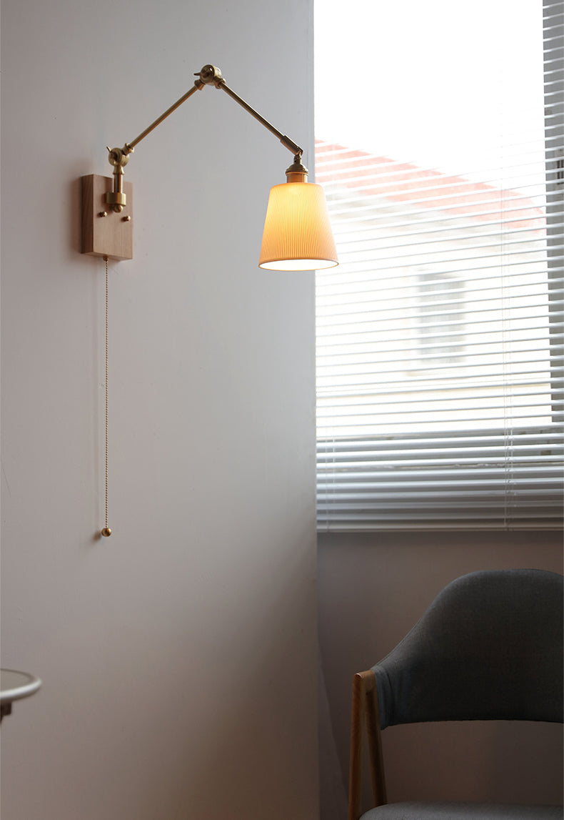 Ceramic Wall Light With Oak Wood Plate - 115WL - Modefinity