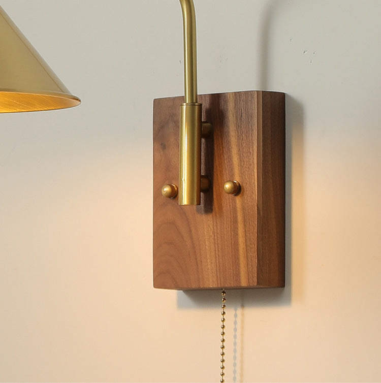 Brass Wall Light With Wood Plate - 107WL - Modefinity
