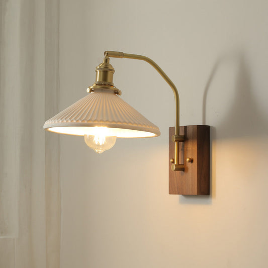 Ceramic Wall Light With Wood Plate - 110WL - Modefinity