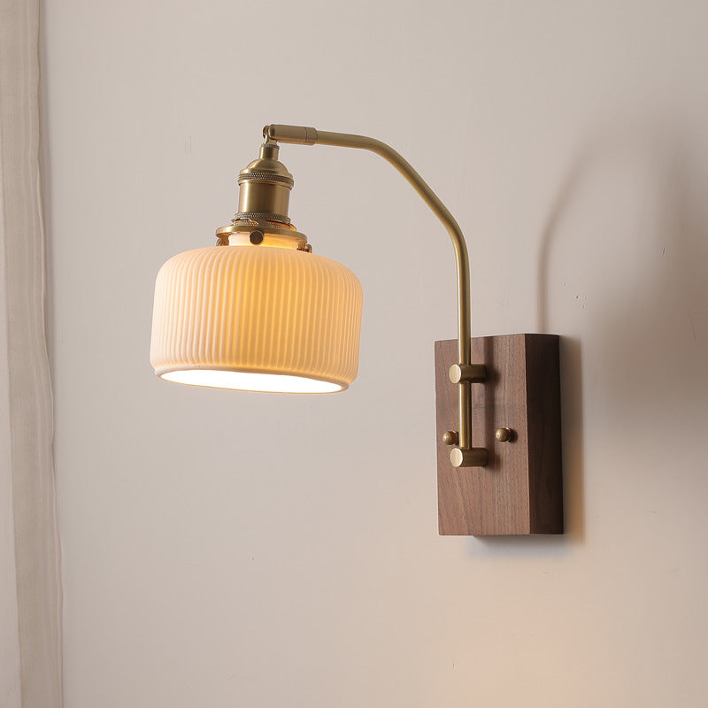 Ceramic Wall Light With Wood Plate - 110WL - Modefinity