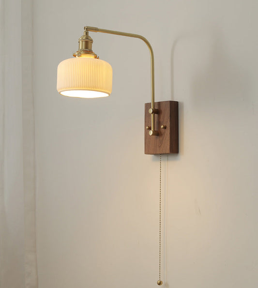 Ceramic Wall Light With Wood Plate - 109WL - Modefinity