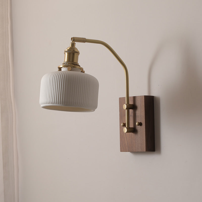 Ceramic Wall Light With Wood Plate - 110WL - Modefinity