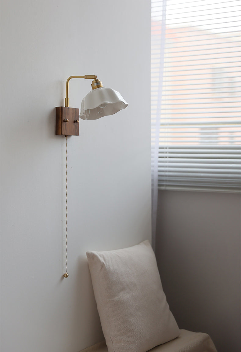 Ceramic Wall Light With Wood Plate - 117WL - Modefinity