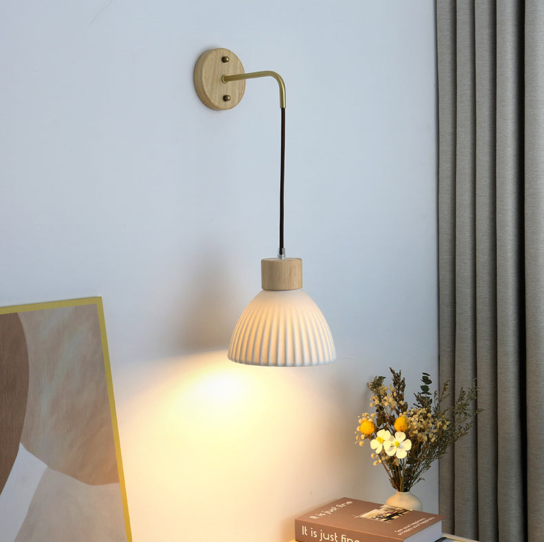 Ceramic Wall Light With Wood Plate - 115WL - Modefinity