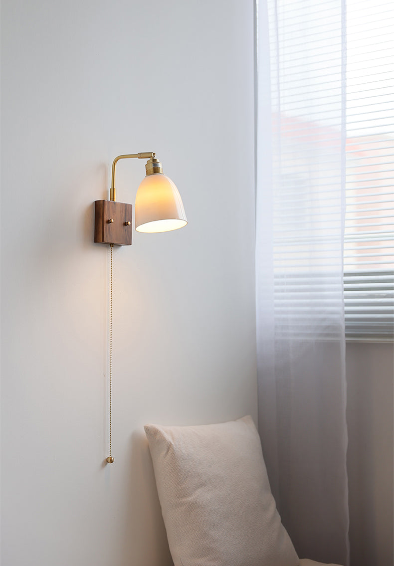 Ceramic Wall Light With Wood Plate - 117WL - Modefinity