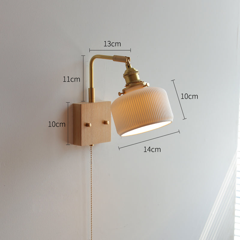 Ceramic Wall Light With Wood Plate - 113WL - Modefinity
